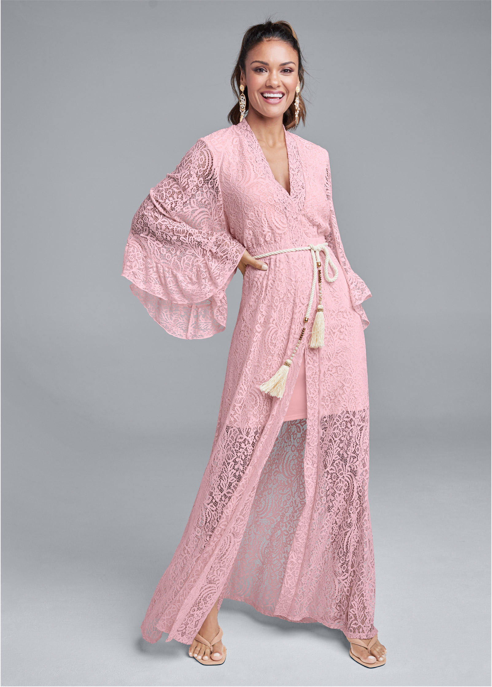 Kimono Sleeve Maxi Dress - Pink | VENUS